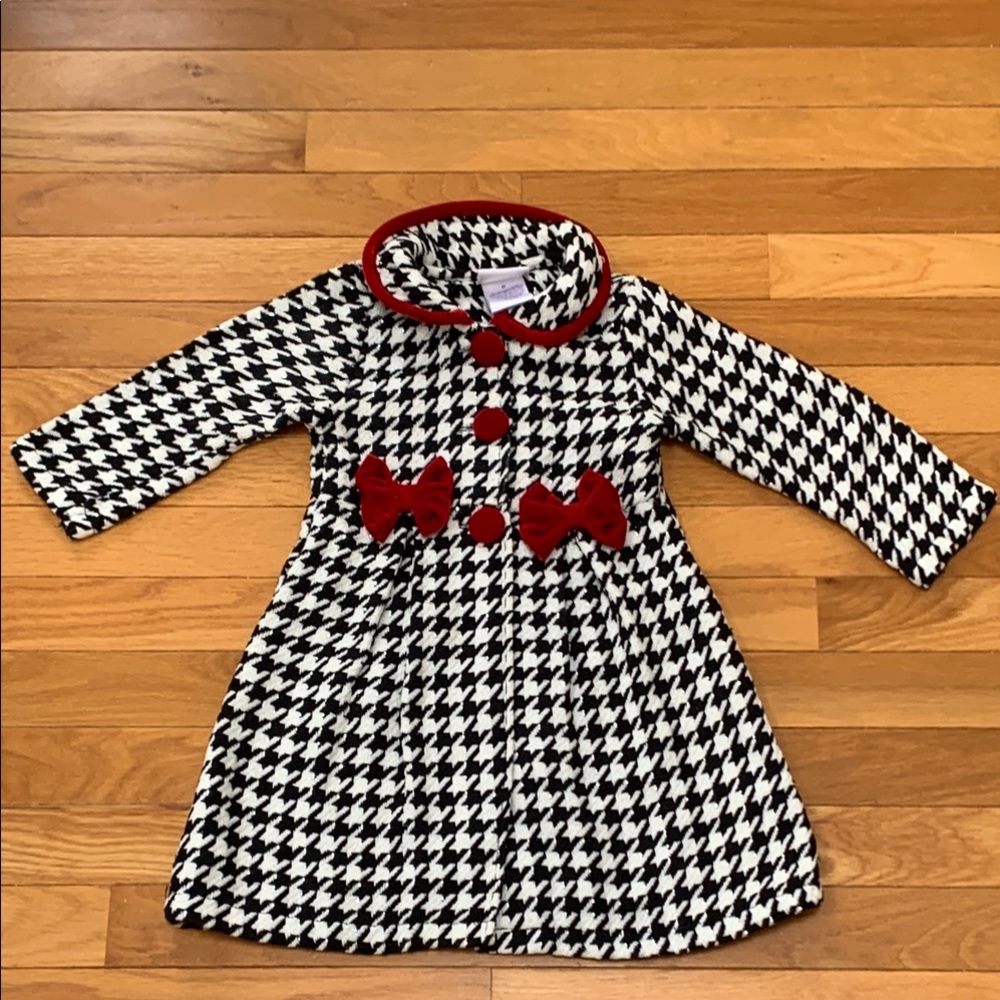 Blueberi Boulevard Black and White Houndstooth Jacket with Red Velvet Details - Picture 3 of 8